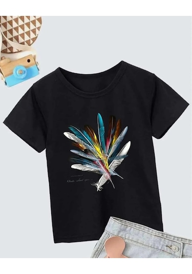 Novalisse Kız Çocuk Baskılı T-shirt- Siyah Çoklu Renk