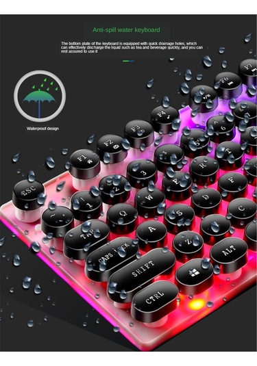 Tx300 Mekanik Feel Arka Işık Punk Kablolu Klavye Fare Seti Siyah