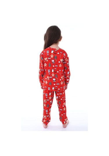 Zuzunga Yılbaşı Temalı Baston Şeker Desenli %100 Pamuk Unisex Pijama Takımı Kırmızı