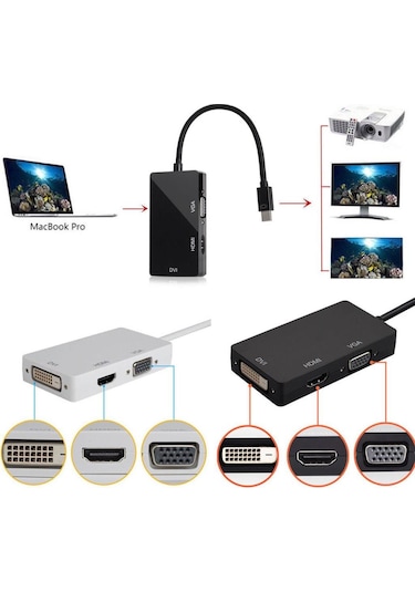 Mini Displayport To Hdmi Dvi Vga Kablo Çevirici Dönüştürücü Thunderbolt