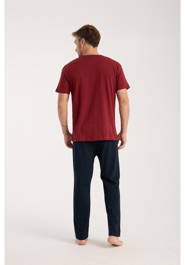 Akbeniz Erkek Bordo Düğmeli Yaka Kısa Kol Pijama Takımı