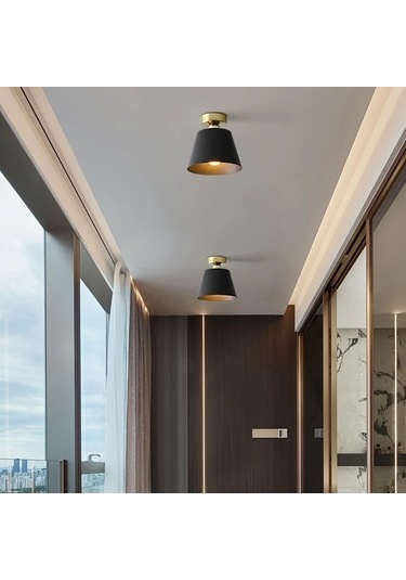 Dashanshop Siyah Metal Antika Pirinç Kaplama Endüstriyel Çiftlik Evi Tarzı Tavan Lambası Siyah