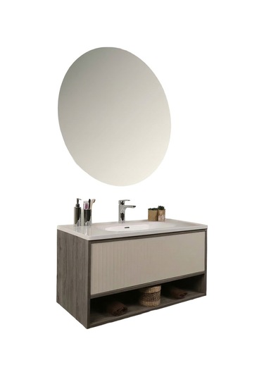 Kobos Elegant 100 Cm Banyo Dolabı Seti Grey Oak + Vanilya