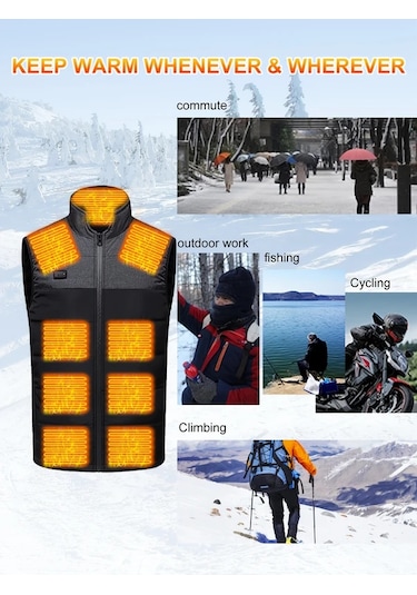 Willowhaven Gri Asya S 21 Bölge Isıtmalı Yelek, 4 Anaşlı 3 Hızlı V Yaka Isıtıcı Giysi