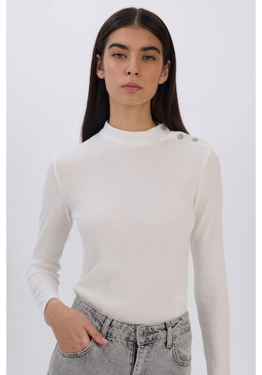 DeFacto Slim Fit Dar Kesim Yarım Balıkçı Yaka Fitilli Kaşkorse Uzun Kollu Tişört D9499AX24WNER105