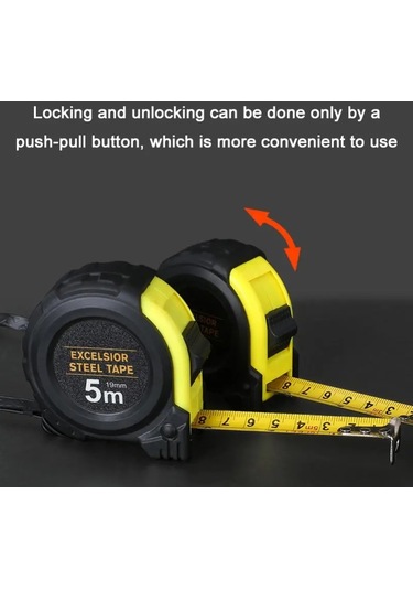 5m 19mm-hassas Şeffaf Çelik Mezura Geri Çekilebilir 3m 5 Metre Kalınlaşmış Kendinden Kilitlemeli Kauçuk Ağaç İşleme Aleti Metrik Şerit Cetvel