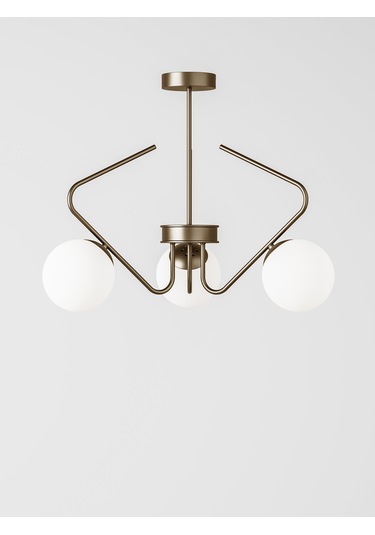 Lunor Eskitme Metal Beyaz Cam Küre Başlıklı Modern 3'lü Avize