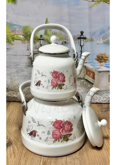 Nishev Italyan Lüks Emaye Çaydanlık Takımı Pembe