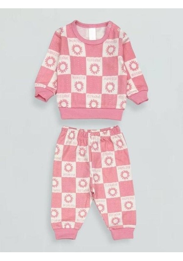 Kız Bebek Desenli Pamuklu Pijama Takım-15340 Pembe