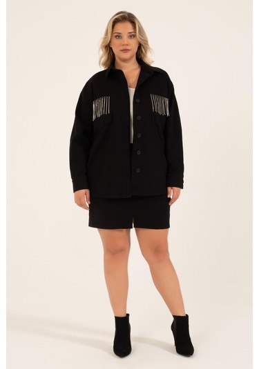 Cep Detaylı Zincirli İnce Ceket-1753-siyah Siyah