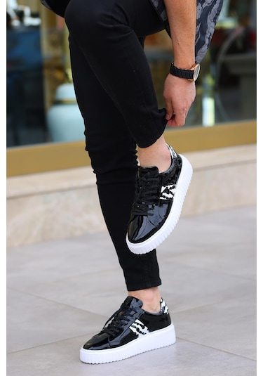 Shoetyle - Siyah Rugan Deri Bağcıklı Erkek Günlük Ayakkabı 101-1100-947 Siyah