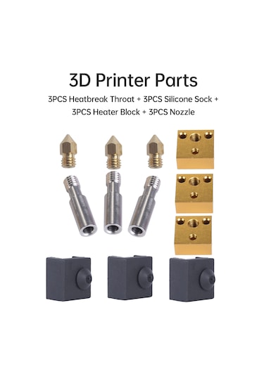 Yuntech01 Mk8 Füzyon Başlığı Değişim Seti - 3 Adet Paslanmaz Çelik Damla, Isıtıcı Blok, Gövde Ve Silikon Kapak - Cr10/ender3 Serisi 3d Yazıcı Uyumlu Çok Renkli