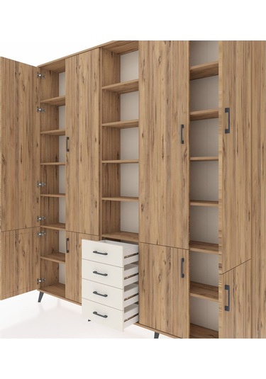 Arges Dolap 17 Raflı 4 Çekmeceli 8 Kapaklı 220x30x243 Çam-çam/aytaşı Atlas Çam/aytası