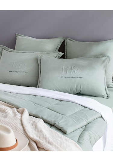 Madame Coco Bobigny Çift Kişilik Pamuklu Supersoft Comforter Set - Mint Yeşili Yeşil