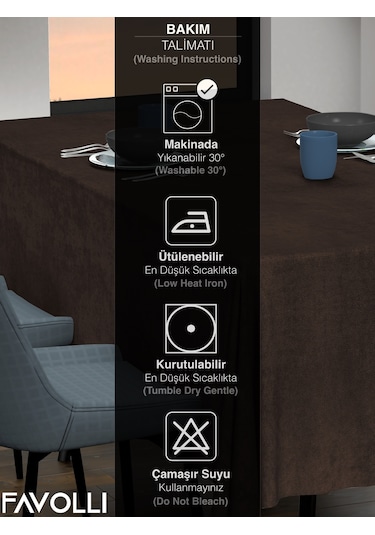 Kadife Dokulu Kahverengi Masa Örtüsü Kahverengi