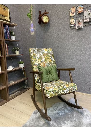 Asedia Trend Ceviz Yeşil Retro Sallanan Sandalye