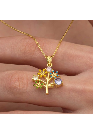Artsmagazinmücevher Gümüş Gold Renkli Hayat Ağacı Kadın Kolye