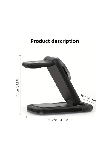 Motion003 Taşınabilir Çok Fonksiyonlu Katlanabilir Usb C Kablosuz Şarj Standı Siyah Telefon Tablet Akıllı Saat