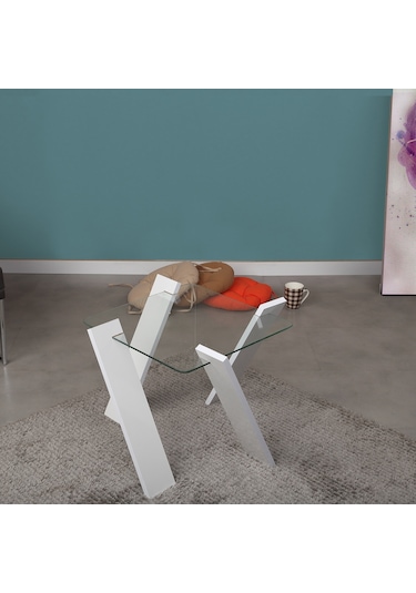 Pasifichome Roman Cam Yan Sehpa Mini Beyaz Çiçeklik Sehpa