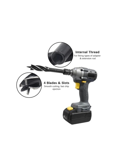 Suofeng Ahşap Delme Seti 3'lü - 4 Oluk 4 Kenar Delik Açıcı, 2 Adet Adaptör Barı, 16mm, Yüksek Karbon Çelik