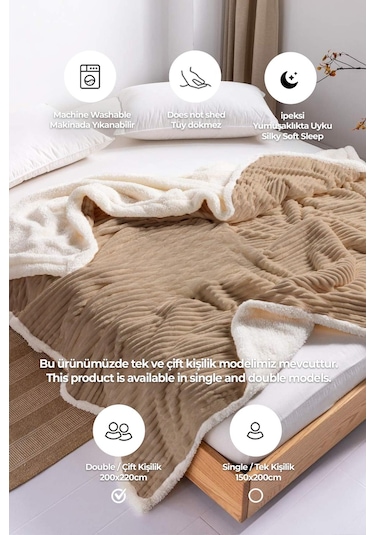 Sherpa Battaniye Çift Kişilik Çizgili Yumuşak Peluş Wellsoft Yatak Örtüsü