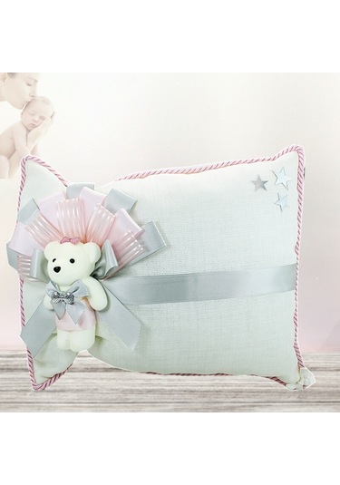 Süslebabypartystore Takı Yastığı, Keten Kumaş Pembe & Gümüş Gümüş - Pembe