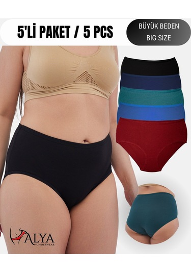 Alya Underwear Kadın Büyük Beden Külot Battal Full Brief, Yüksek Bel 5xl, 6xl, 7xl 5 Farklı Renk 1 Pakette Çok Renkli-p24