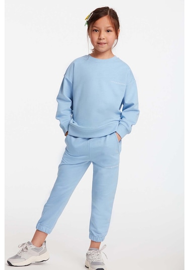 Grımelange Jabor Kız Çocuk Nakışlı Bisiklet Yaka Comfort Mavi Eşofman Takımı Mavi