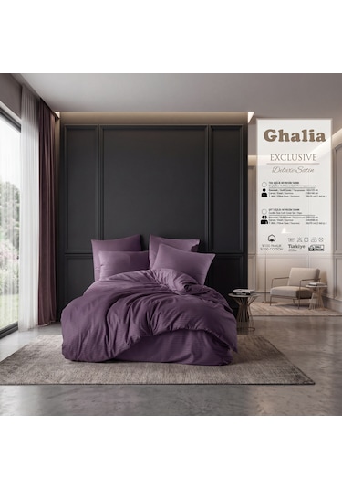 Goldroom Home Çizgili Pamuk Saten Çift Kişilik Nevresim Takımı Açık Mürdüm