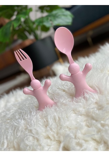 Bayev Çocuk Figürlü Mama Kaşığı Ve Çatalı Pembe