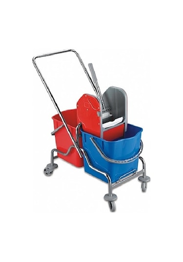 Safell Temizlik Arabası - Çift Kovalı Krom Temizlik Seti Sıkma Presli