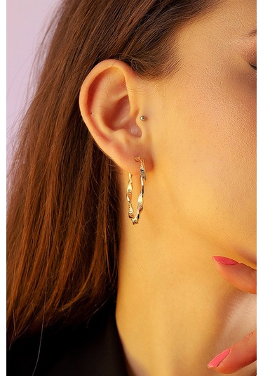 14 Ayar Altın Küpe Grek Desenli Tek Burgu Halka Küpe 3,7 Cm Çapında