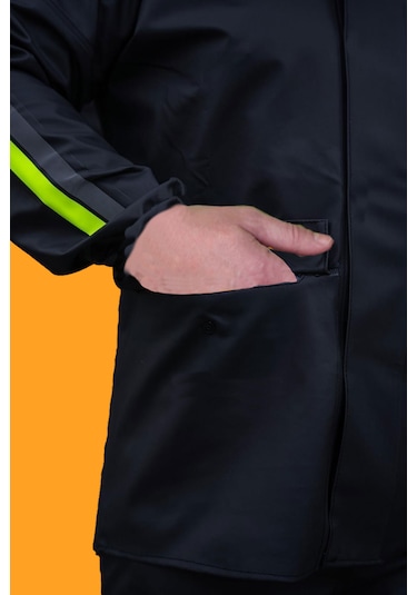 Cepli Su Geçirmez Ekstra Esnek Motorcu Yağmurluk Takım Siyah