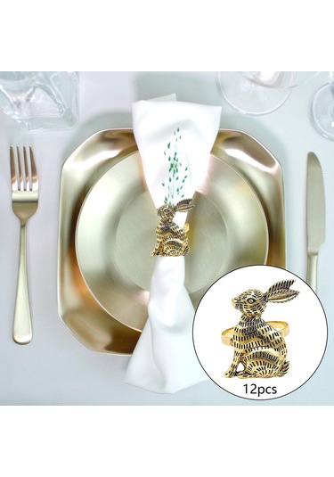 Homyl Tavşan Desenli Paskalya Peçete Halkaları Şükran Altın Altın