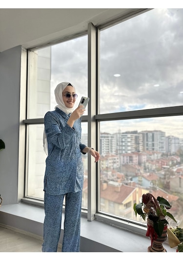 Touche Denim Efektli Payet Pantolon Mavi