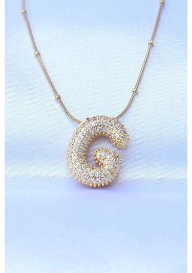 Mrs Flower Çelik Zincirli Zirkon Taşlı G Harfli Gold Renk Bubble Kolye Çok Renkli
