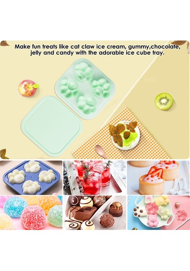 Kosona Kedi Pençe Şekilli Silikon Buz Kabi, Çocuk Dost Kapaklı, Çikolata-dondurma-jelit Yapımı Kalıbı, Yeşil Çok Renkli