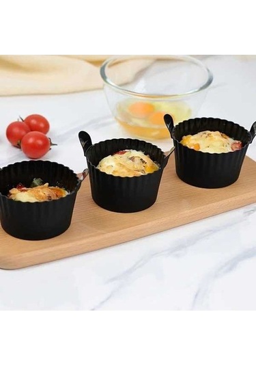 Trendooze 3 Bölmeli Siyah Kalın Mikrodalga Fırın Kek Kalıbı Yumurta Pişirme Kabı Seti