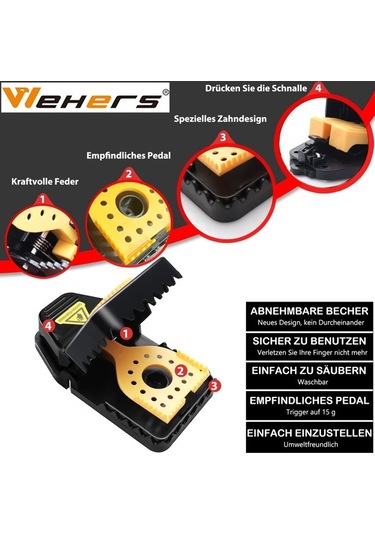 Createtech 4'lü Profesyonel Fare Kapanı Seti, Güçlü Darbe Mekanizmalı, Ev Ve İş Yeri İçin