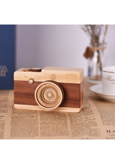 Ulzyvf El Yapımı Ahşap Müzik Kutusu - Vintage Kamera Tasarımı, Klasik Melodi İle Ev Ofis Dekorasyonu İçin İdeal Hediye