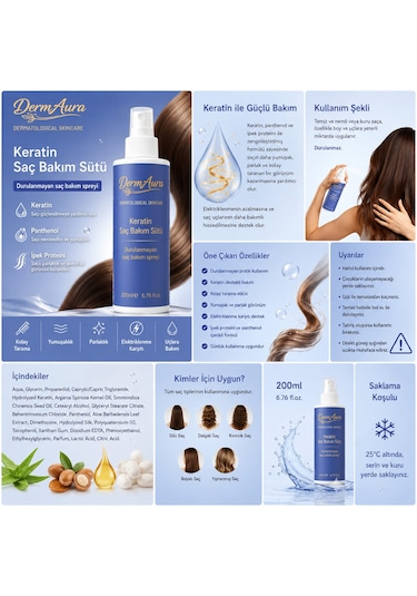 Dermaura Durulanmayan Saç Bakım Maskesi Keratin & Argan Yağlı 200 Ml