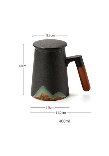 Dağ Tasarım Seramik Çay Filtre İle Seramik Kahve Fincanı Çin Çay Bardağı 400ml Kupalar Altın - Beyaz