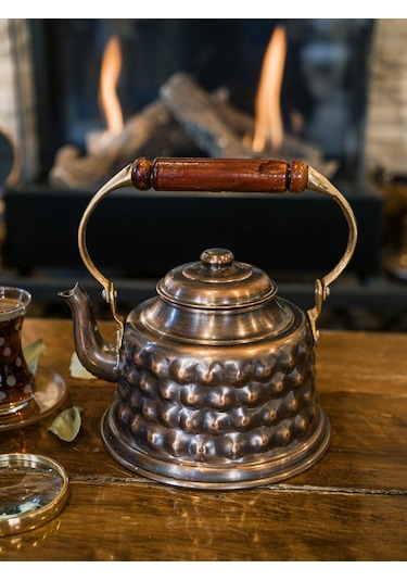 Bakır Demlik Kabartmalı Maraş Model Okstili Renk Oksitli