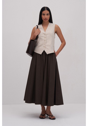 Charis Volanlı Midi Etek Acı Kahve Acı Kahverengi