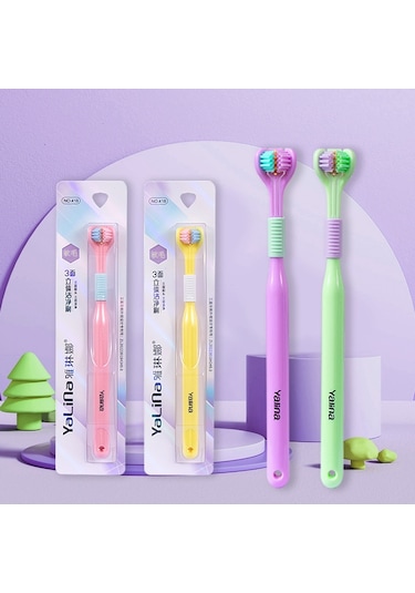 Sones Yalına Üç Taraflı Diş Fırçası Yumuşak Saç 360 Derece V Şekilli Diş Fırçası A22 Çocuk Pembe
