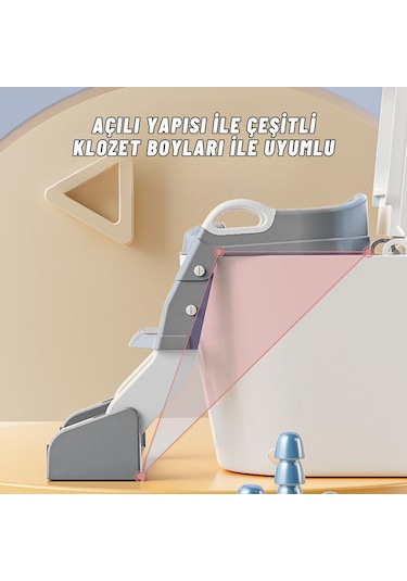 Çocuk Tuvalet Eğitimi Katlanır Klozet Adaptörü ve Lazımlık Gri