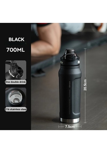 1l Termos Su Şişesi Paslanmaz Çelik Vakum Şişeler Soğuk Sıcak Su Diğer Siyah