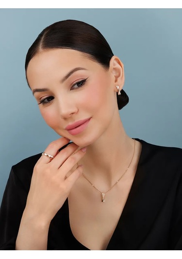 Veronika 925 Ayar Gümüş Altın Kaplanlı Fiyanit Taşlı Nikah Yüzüğü 101328204 Altın