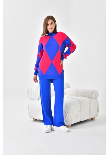 Ftz Women Kadın Baklava Desen Detaylı İkili Takım Saks Mavi 20466-saks Mavi Saks Mavi