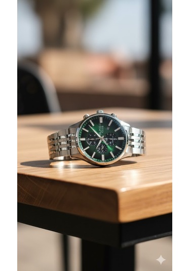 Jg. Polo Club Erkek Kol Saati Gümüş Renk, Yeşil Kadran - Şık Metal Kordon, 2 Yıl Garantili Metalik